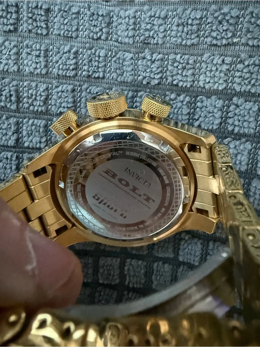 Invicta Gold-Tone Chronograph Watch with Blue Dial
